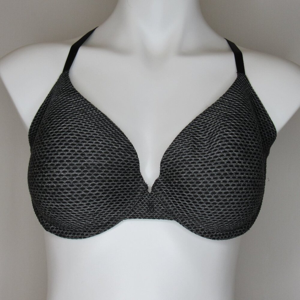 Victoria's Secret Black Silver Fishnet Uplift Semi Demi Bra 34DD